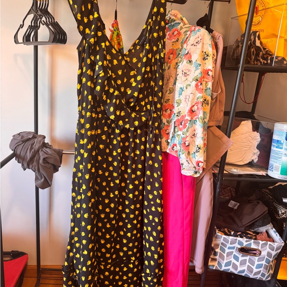 Who What Wear Black Maxi Dress with Yellow Floral Print